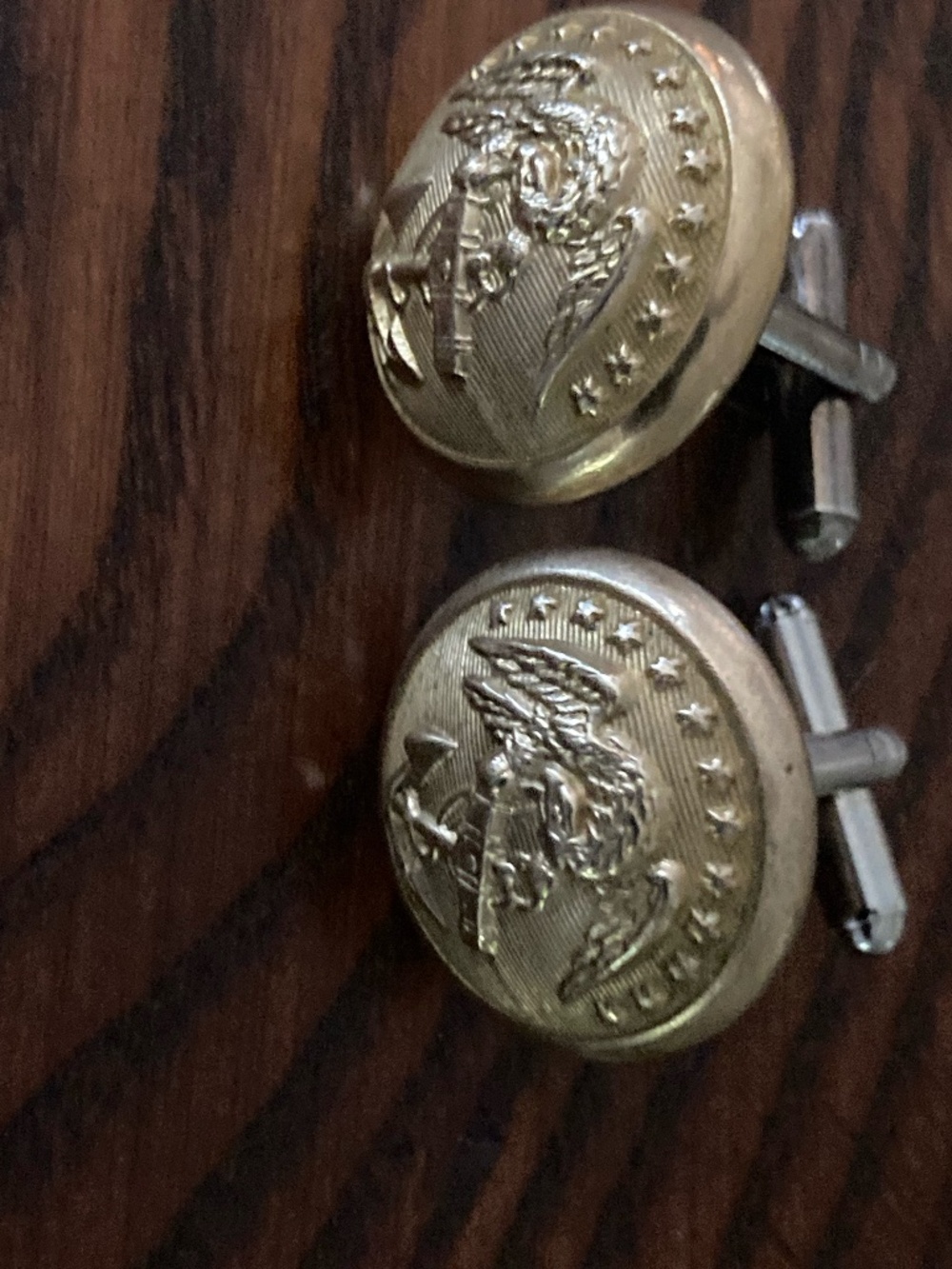 Title: Vintage USMC Waterbury Button Cufflinks – Handmade Eagle & Anchor Handmad